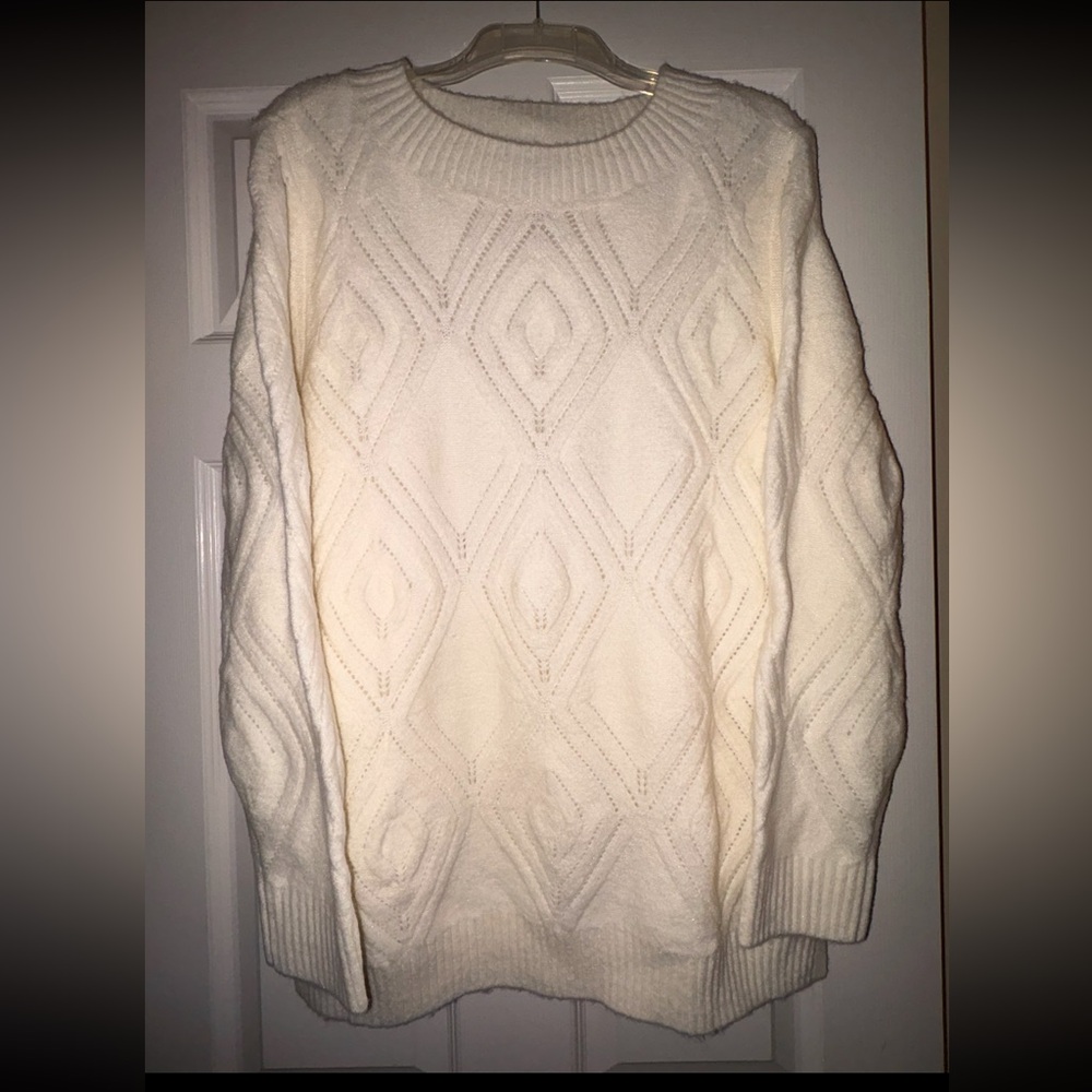 Talbots Women's Crew Neck Diamond Sparkle Knit Sweater in Cream Color Large